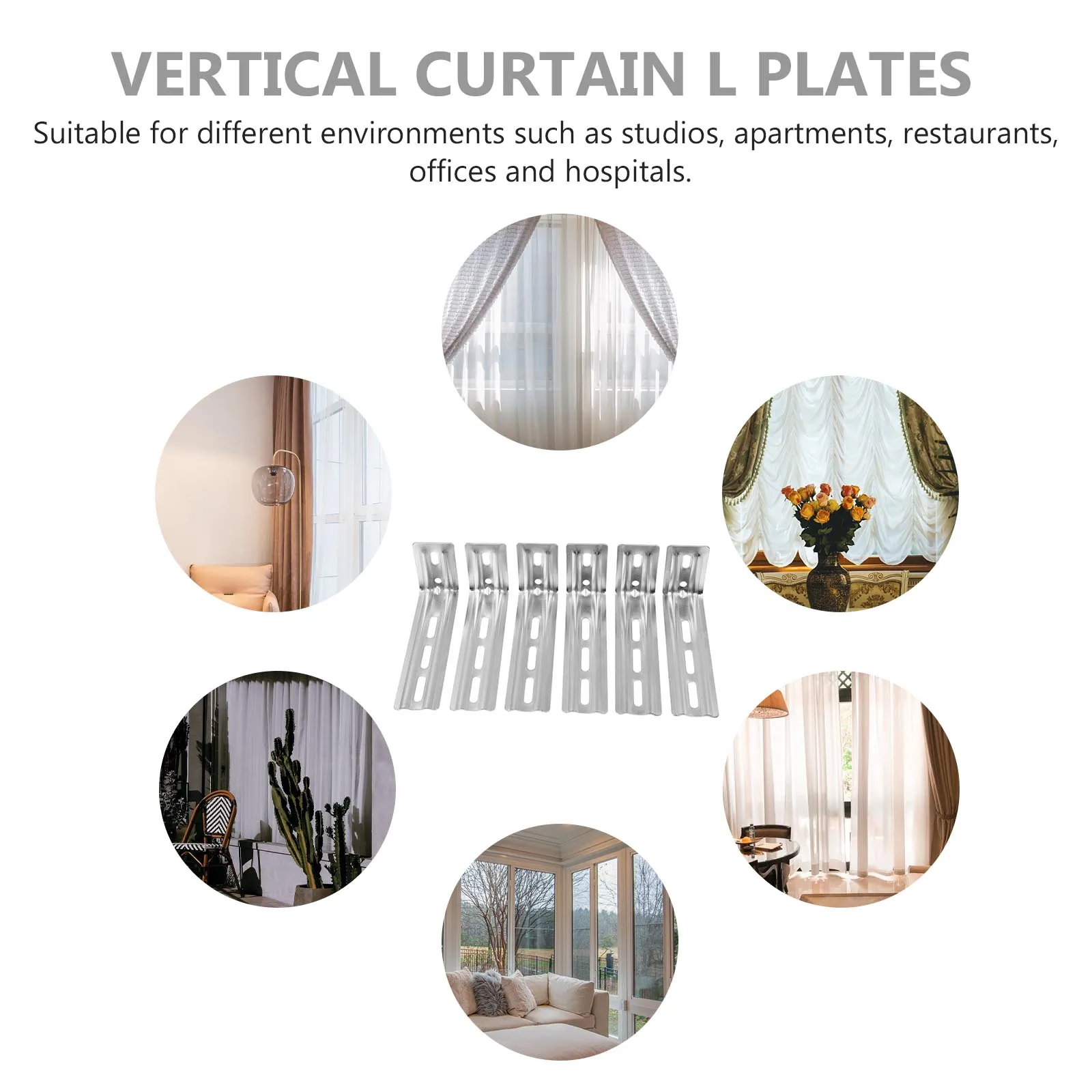 

6Pcs Curtain L Plates Heavy Duty Vertical Curtain Accessories Strong Non Deformable Repair Fittings for Office Mall Installation