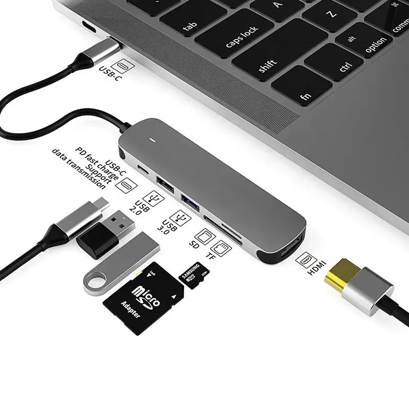 Basix 6in1 USB-C Hub for MacBook Multi-Function Type-C to HDMI Adapter with USB Hub USB-C Dock for MacBook Pro/Acer/Dell/Huawei