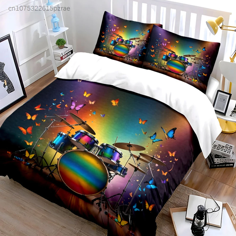 Rainbow Drum Set Decoration Trio Multiple Sizes kid's And adults' Bedroom Exquisite 3PC Bedding set, Gift