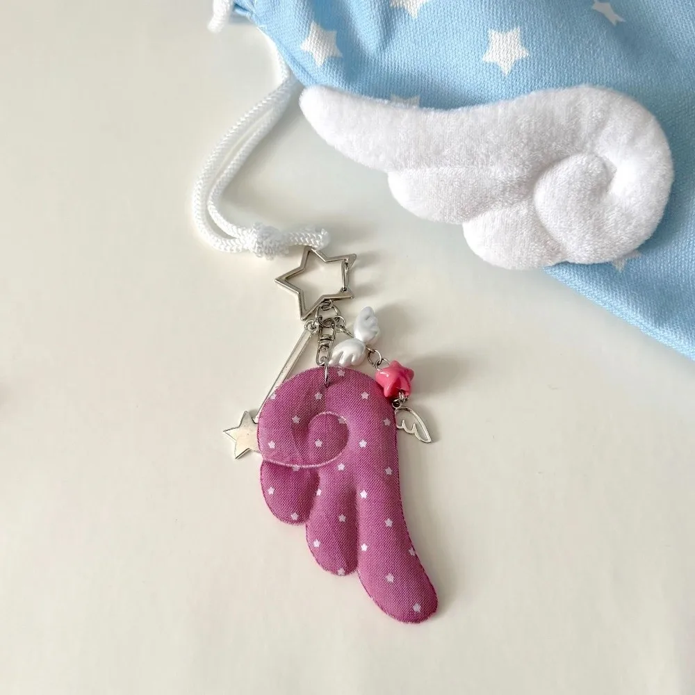 Korean Y2K Stars Wings Keychain Black and White Bag Hanging Angel Wings Keyring Angel Decoration Angel Wing Bag Pendant Gift