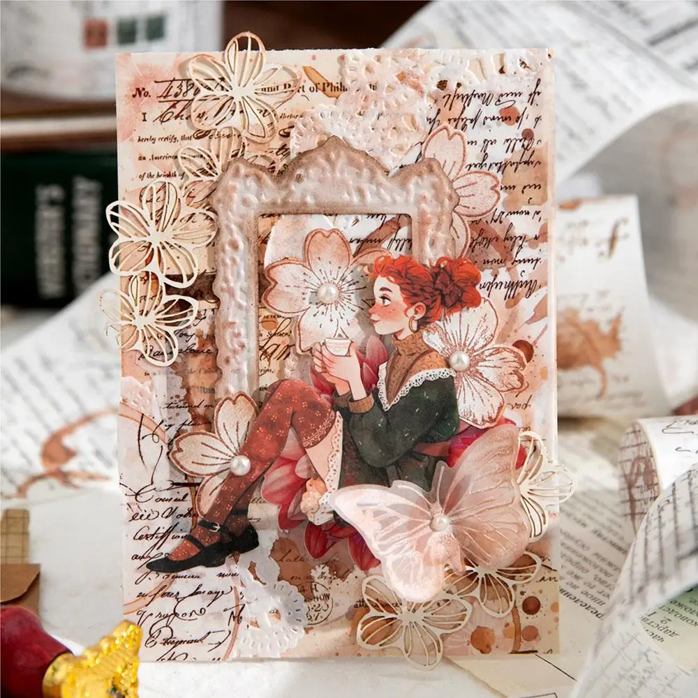 70mm * 3m/Roll Manuscript Theme Washi Tape Diy Diary Album Collage Material Background Decoration Circular Sticker Ins Retro