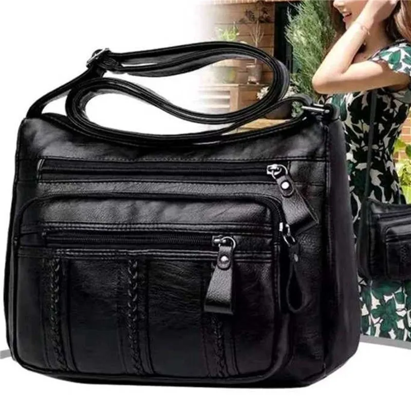 Black Multi-layer Large Capacity Bag For Women Practical Single Shoulder Handbag Large Capacity Messenger Bags