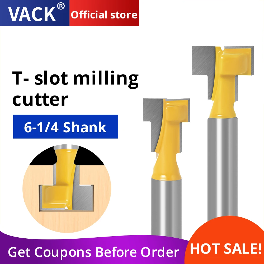 VACK 1/4" 6mm Shank T-Slot Router Bill  For Wood Milling Cutter 6.35mm Set Hex Bolt Key Hole Bits T Slotting Milling Tools