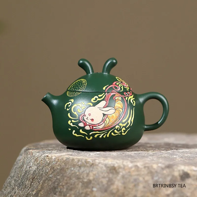 

Chinese Yixing Handmade Purple Clay Teapot Hand Painted Rabbit Tea Pot Raw Ore Green Mud Kettle Household Zisha Tea Set 140ml