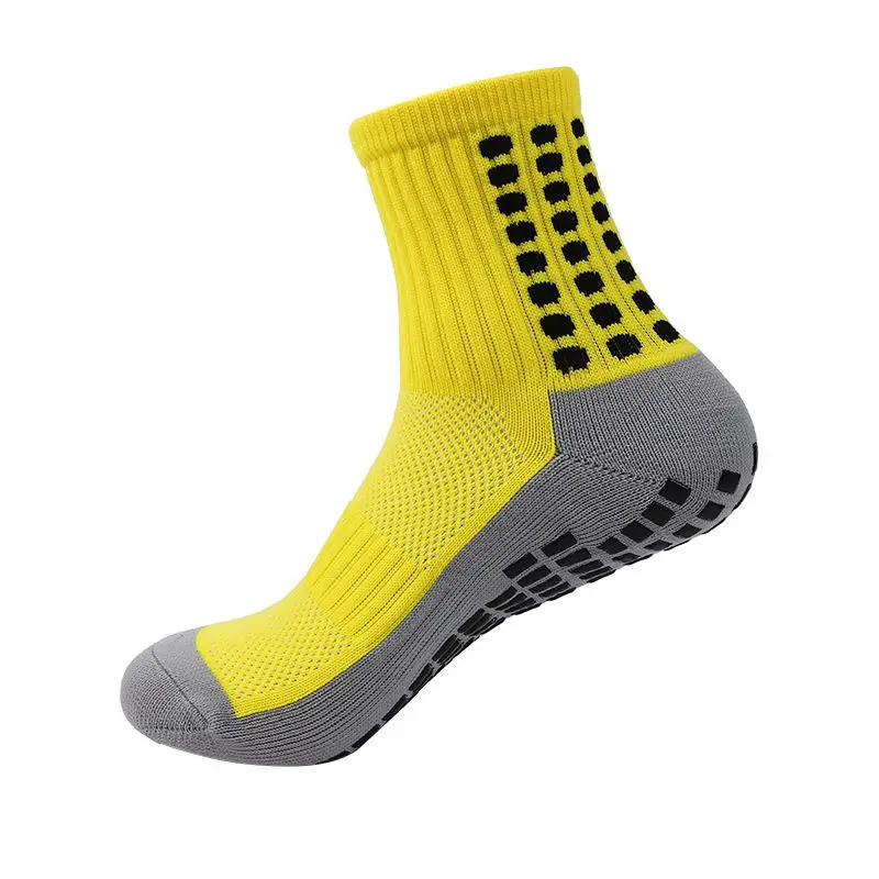 Chaussettes de Football pour hommes et femmes, mi coussin, antidérapantes, fond gris, épais, entraînement, basket-ball