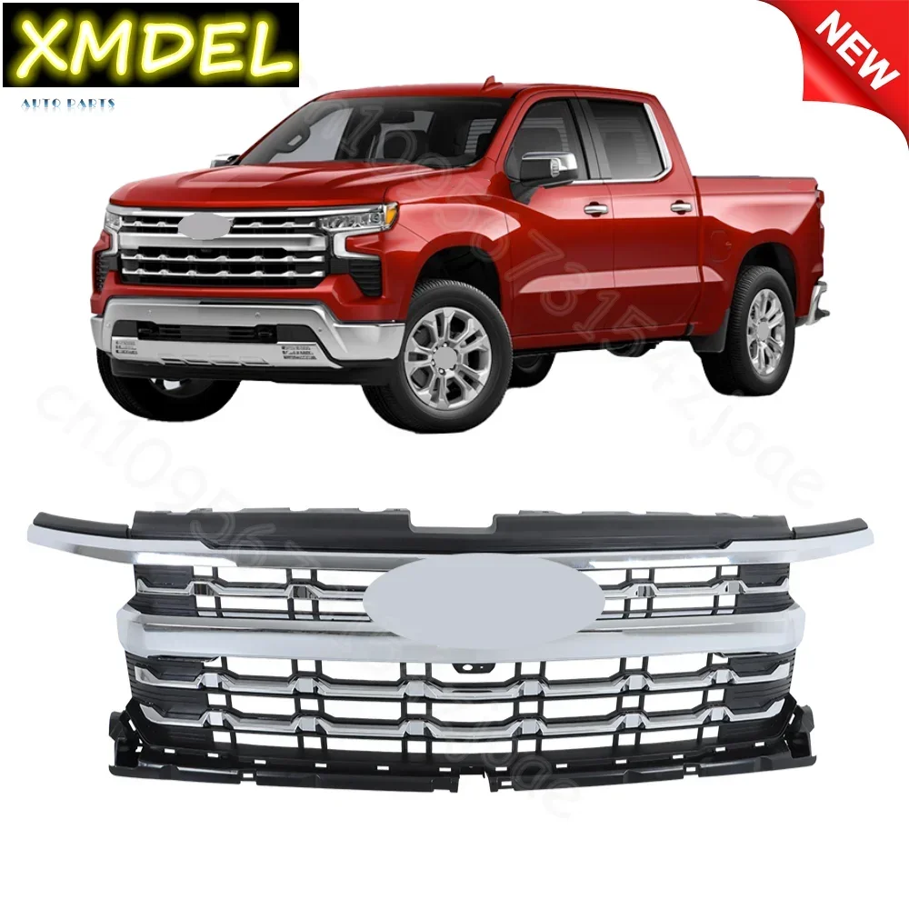 For 2022 2023 2024 for Chevy Silverado 1500 1pcs car styling front centter gril Front Upper Bumper Grille Grill Chrome Black