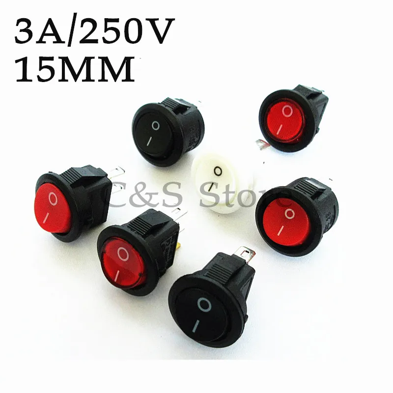 10Pcs 16mm Diameter Small Round Rocker Switches Black Mini Round Black White Red 2 Pin ON-OFF Rocker Switch