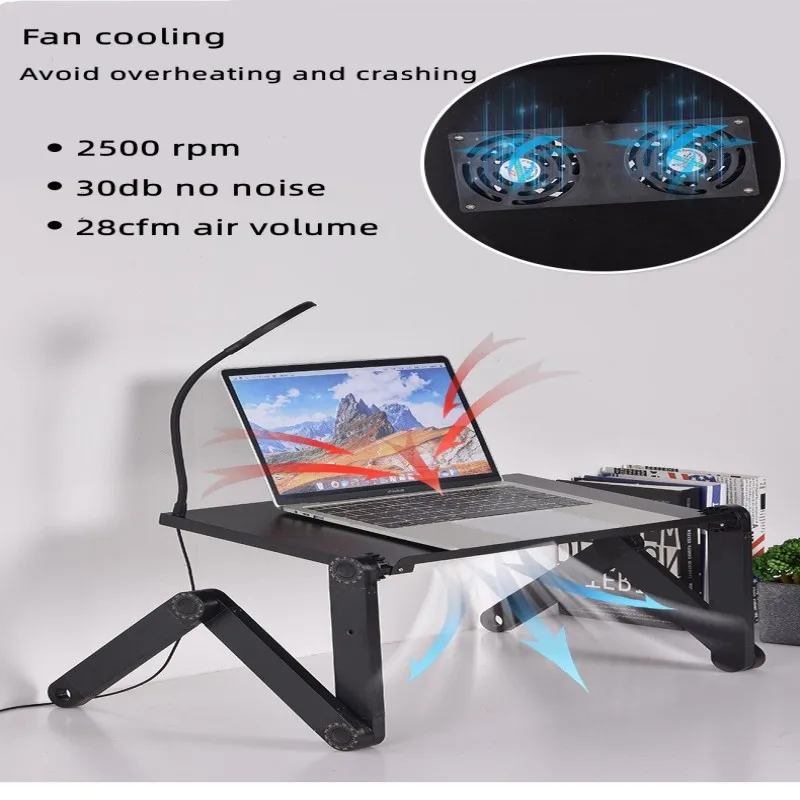 Portable adjustable foldable computer desk, laptop rack, TV bed, laptop desk rack, with desk lamp, mouse pad, cooling fan, lapto