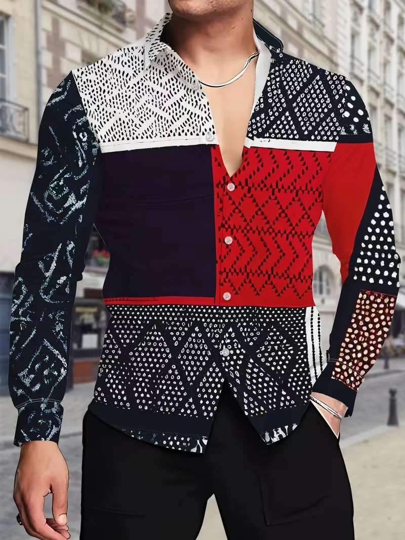 New men's long sleeved shirt with 3D butterfly print pattern, men's clothing long sleeved shirt top with flowers