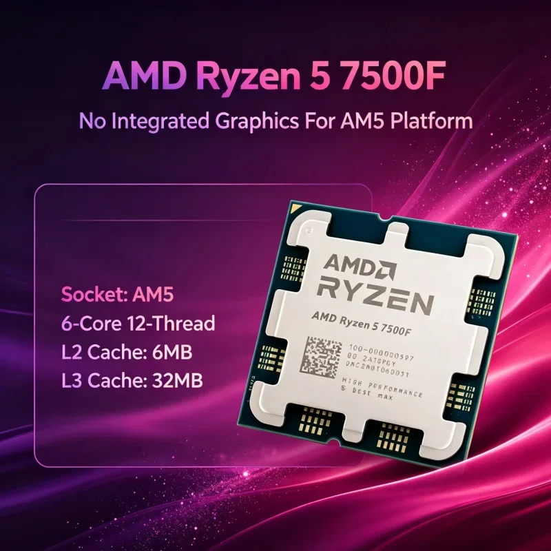 Esports CPU AMD R5 7500F 6C12T 5.0GHz Max Boost 32MB L3 GameCache Socket AM5 PCIe 5.0 Processor for CS2 Valorant Gaming