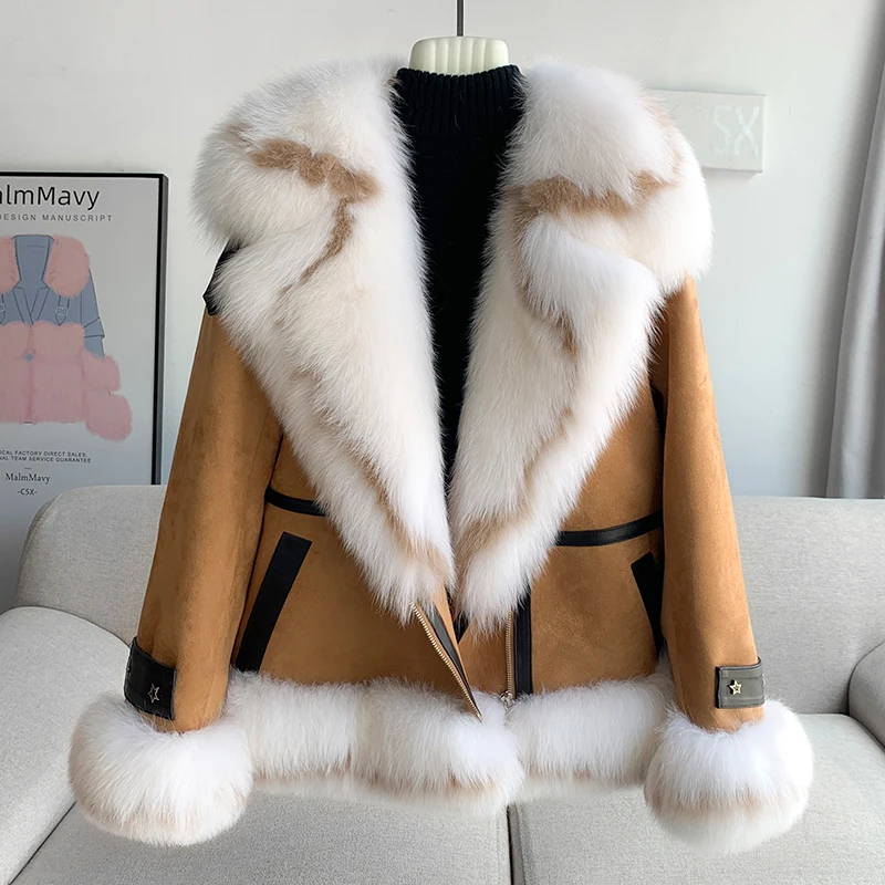 Aorice New Design Women Real Fox Fur Collar Jacket Winter Female Warm Duck Down Lining Coat CT304