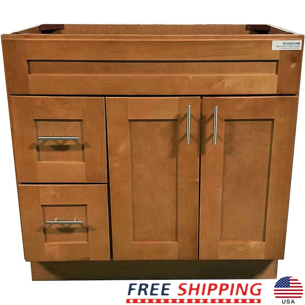 Maple Shaker Single Sink Bathroom Vanity Base Cabinet 36in Wide Soft Closing Hinges Assembly Required Toiletries Linens Cleaning