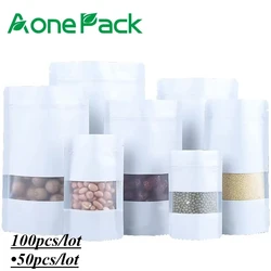 Matt White Reseal Plastic Dry Food Packaging Stand Up Pouches Snack Cashew Nuts Packaging Storage Bag with Zipper and Window