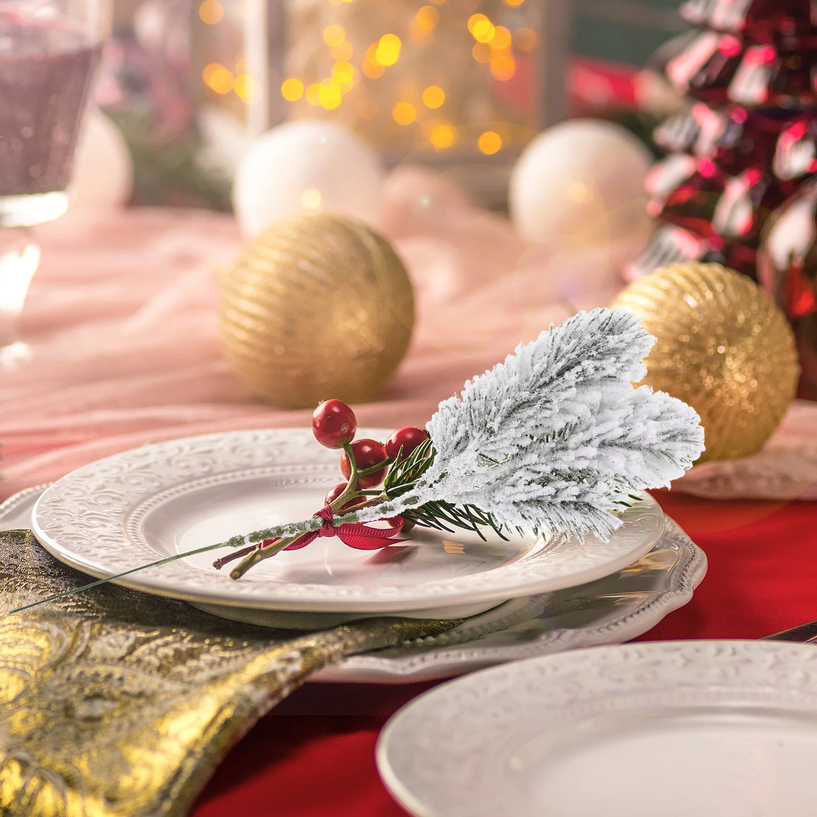 

3pcs Artificial Cedar Branch Small Size Snowy White Fake Pine Branches For Christmas Tree Decor Diy Winter Holiday Party