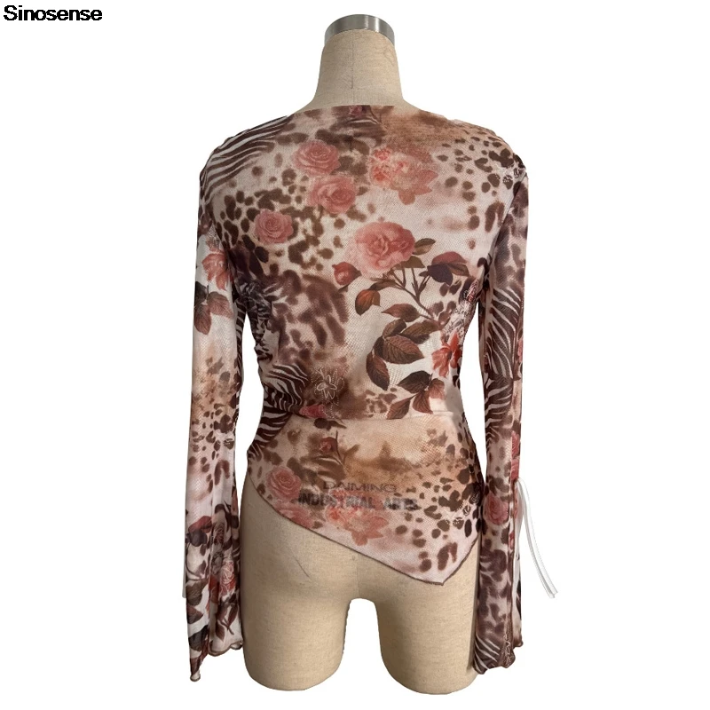 Mulheres floral manga longa topos camisas assimétricas blusas de ajuste fino y2k saindo rua data noite clube festa outono outfits