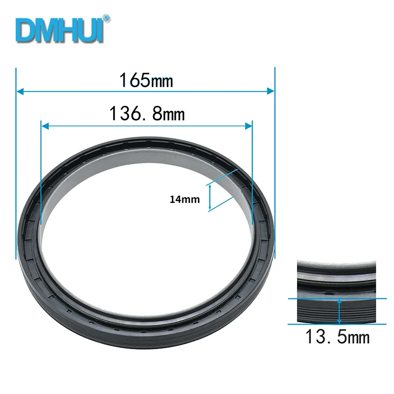 DMHUI Rotating Shaft HEP9502 Hub Oil Seal 136.8x165x13.5/14, RWDR-KOMBI Type NBR Rubber Sealing Ring 136.8*165*13.5/14mm