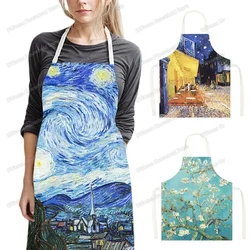 Famous Oil Painting By Van Gogh Print Kitchen Apron Starry Night Pinafore Household Cleaning Tool Baking BBQ Chef Cooking Aprons