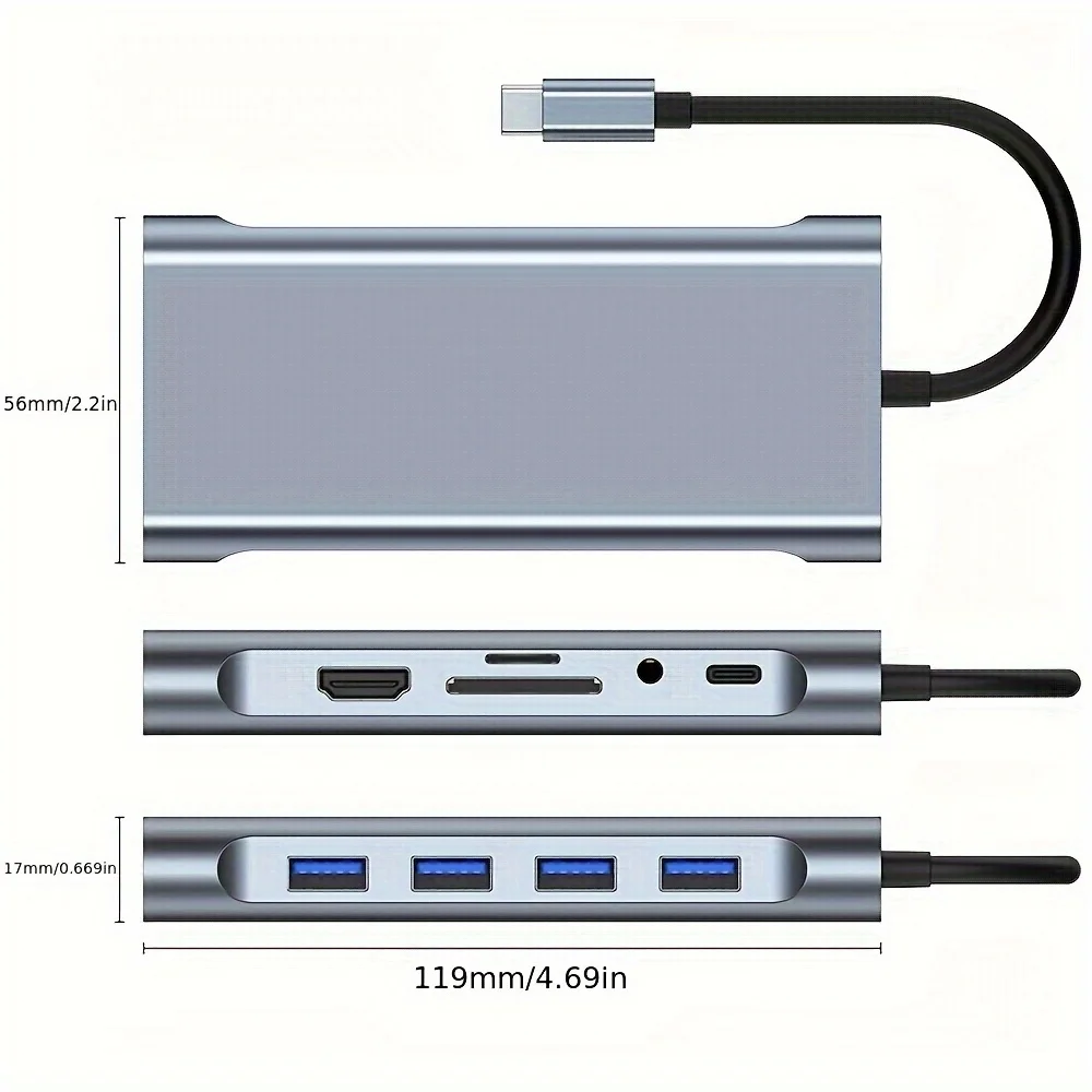 USB C HUB 4K 30Hz Type C to HDMI-compatible USB 3.0 Adapter 11 in 1 Type C HUB Dock PD 87W USB C Splitter for MacBook Pro Air