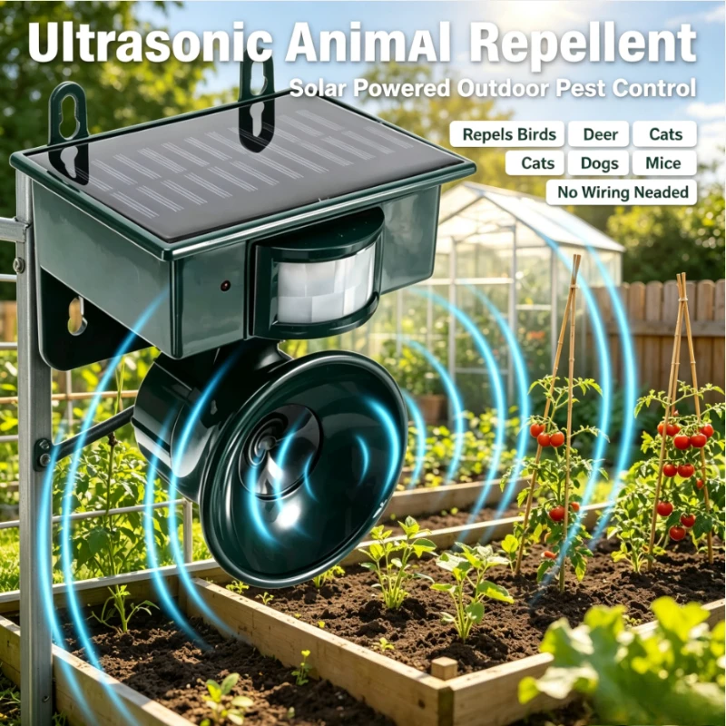 Solar Ultrasonic Animal Deterrent Outdoor Pest Control Repeller for Bird Cat Dog Deer Mouse