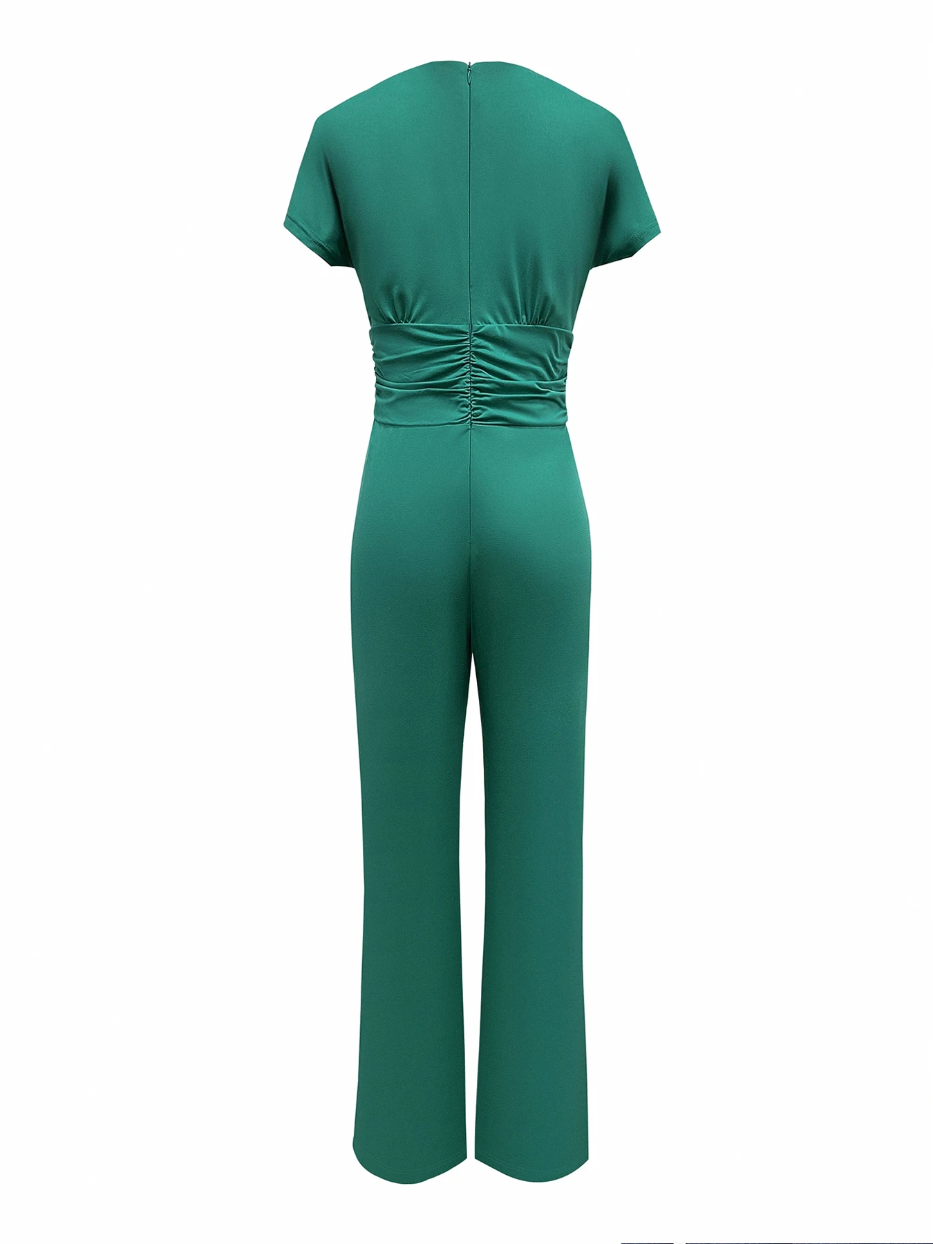 Women\'s Spring and Summer Fashionable and Casual Pure Color V Neck Gentle Jumpsuit