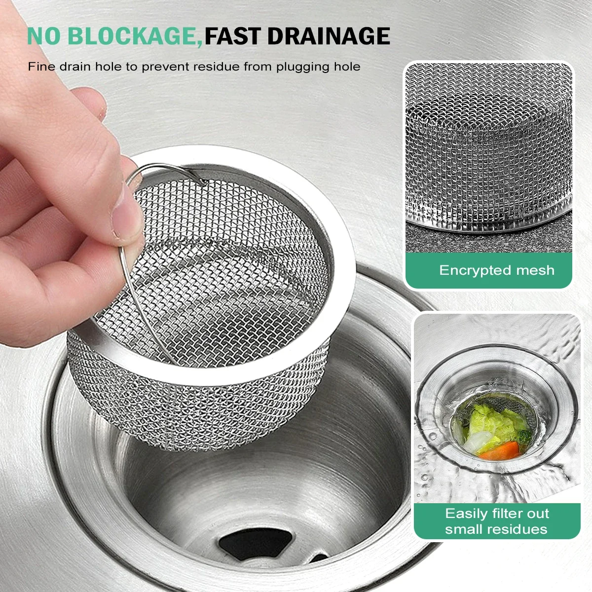 Kitchen Sink Strainer 2.9 Inch Diameter Sink Drain Strainer with Handle, 304 Stainless Steel Rust Free Kitchen Gadget