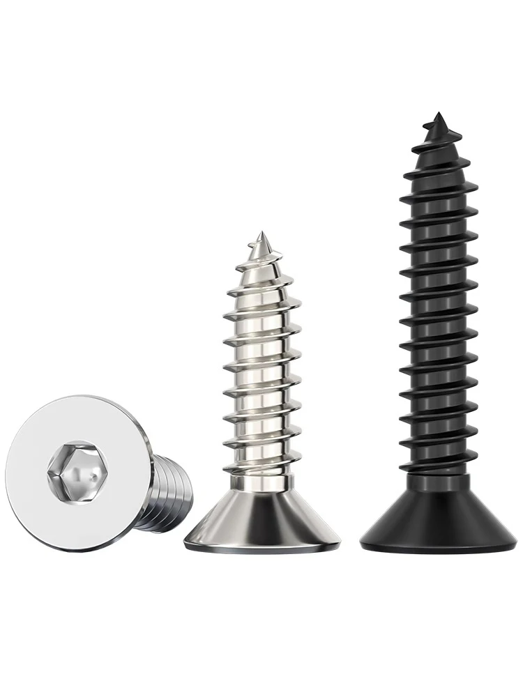 Vis autotaraudeuses à tête fraisée hexagonale Allen en acier inoxydable 304/noir, acier au carbone 8.8, M2 M2.5 M3-M6, 50 pièces