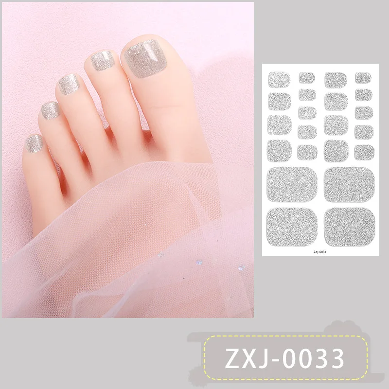 1Sheet 22Tips Baking Free Toe Nail Sticker Wraps Full Cover Toenail Polish Strips Summer Self Adhesive DIY Foot Decals