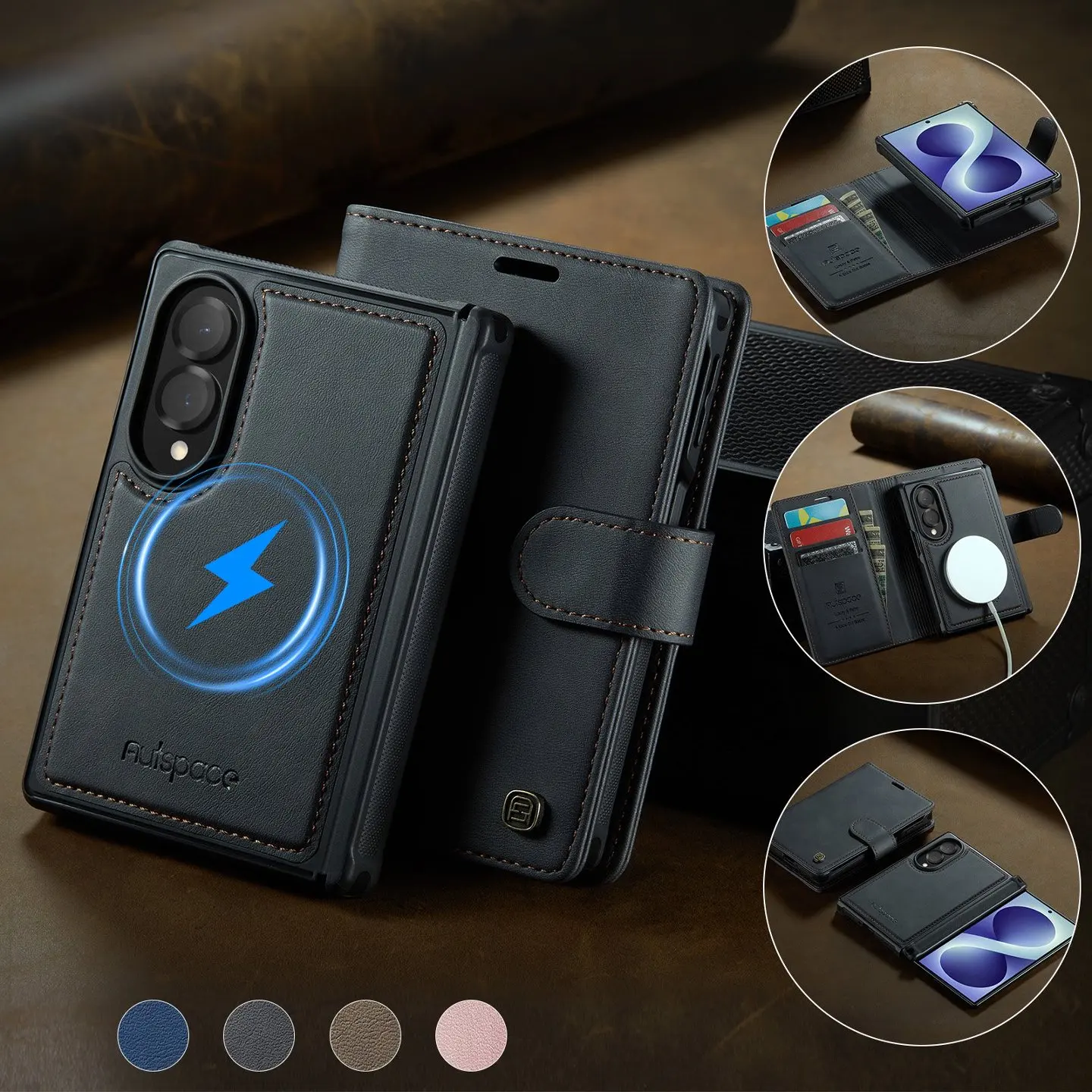 Galaxy Z Fold8 2 In1 Detachable Flip Cover Leather Wallet Case For Samsung Galaxy Z Fold 8 Magnet Card Slots Holder Wallet