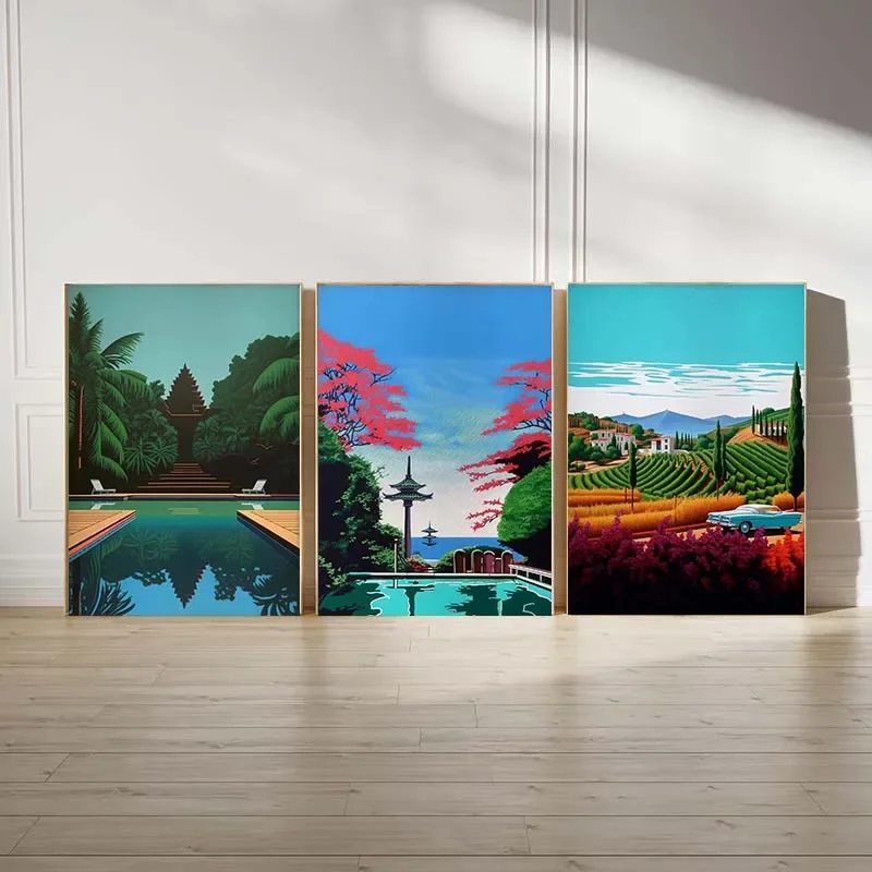 Retro Beach City Poster Hiroshi Nagai Vaporwave Tropical Poster Wall Art Pictures Canvas Painting Nordic Room Home Decor