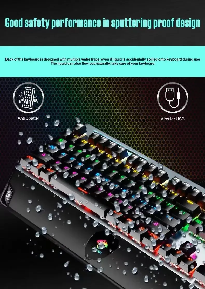 Teclado mecánico ergonómico RGB con cable para juegos, Profesional Teclado retroiluminado con LED, 104 teclas, USB 2,0, venta al por mayor