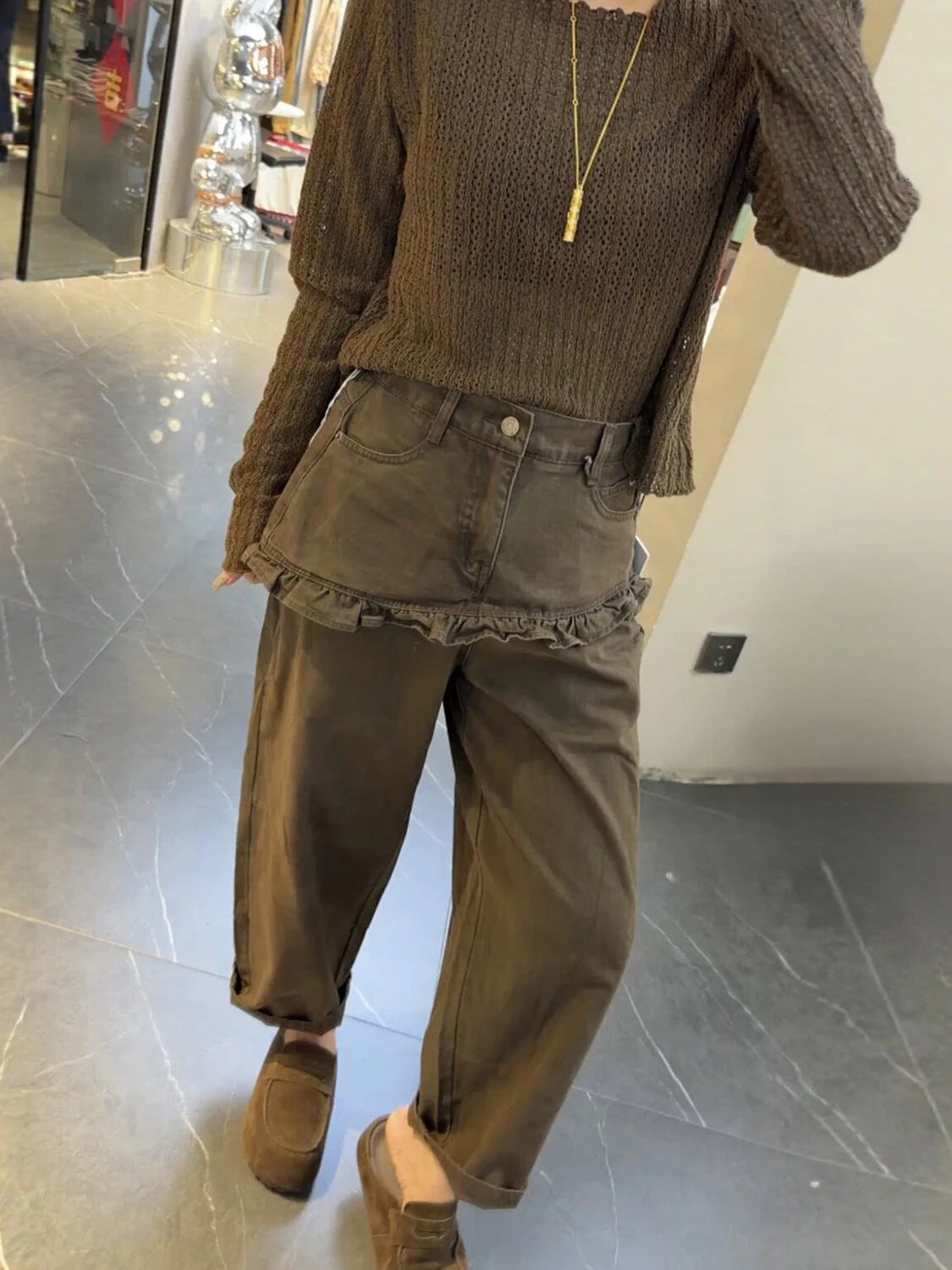 Fall 2026 Casual High Waist Wide Leg Denim Skirt Pants Women's plus Size Loose Fit Polyester Fiber Jeans High Waist Pencil Skirt