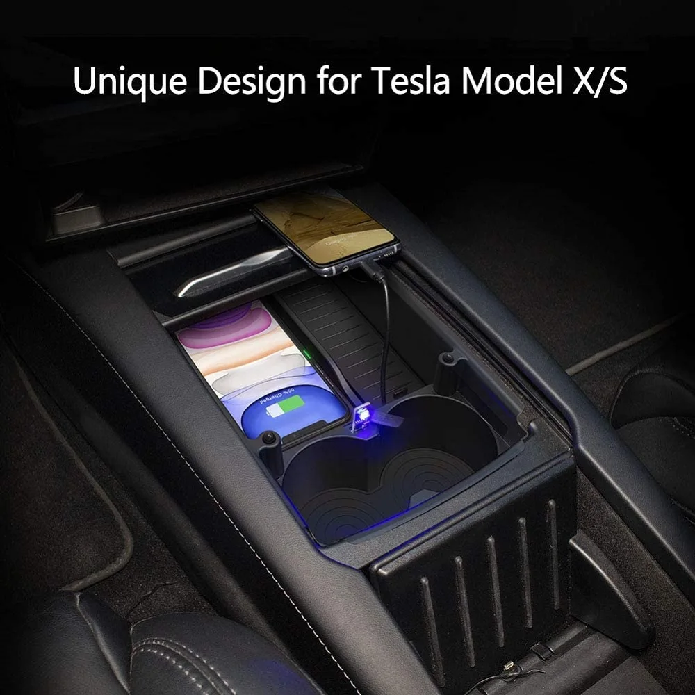 Wireless Charger Center Console Organizer For Tesla Model S/Model X 2016 2017 2018 2019 Phone Wireless Charging Tray/Cup Holder