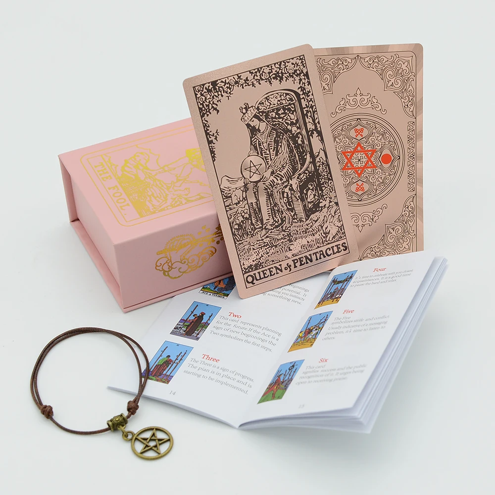 High Quality Rose Gold Foil Tarot PVC Desktop Game Divination Card Gift Box Set Powder Box Gilding Waterproof Paper Manual