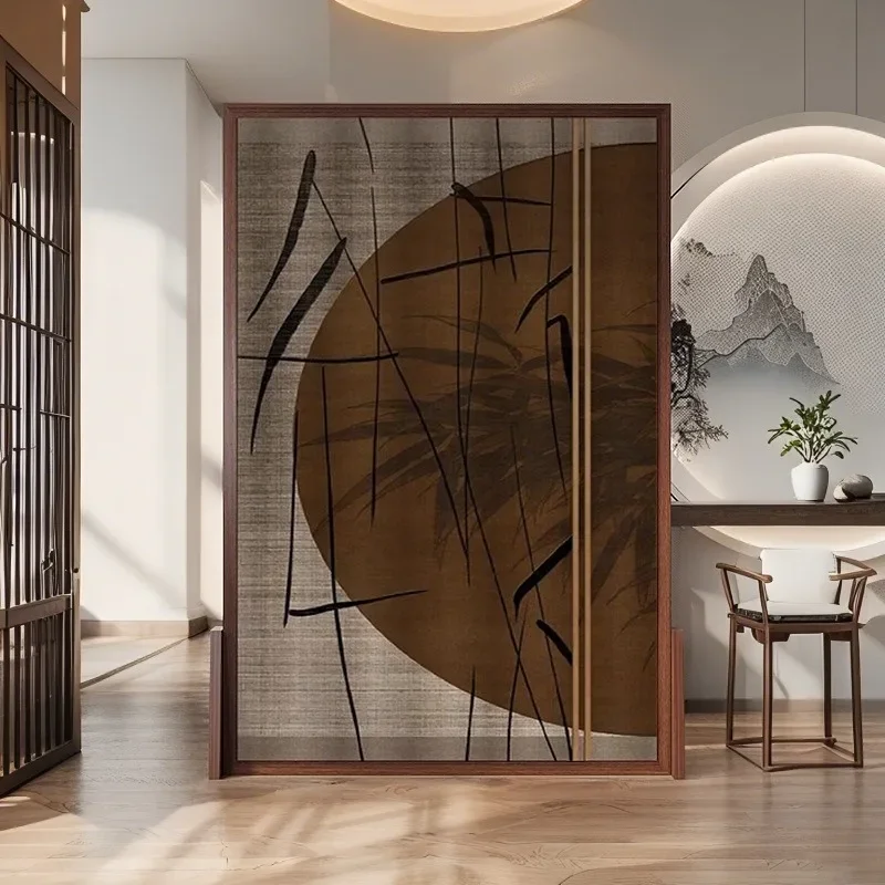 New Chinese Style Solid Wood Screen Partition Living Room Tea Room Entrance Homestay Decoration Chinese Zen Mobile Screen