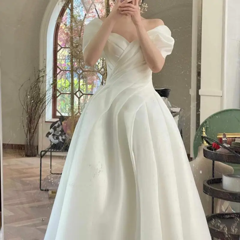 Satin Boat Neck Elegant Wedding Ball Gown Princess Sweet Bridal Dresses  Floor-length  Classic Vestidos De Novia 2024 New