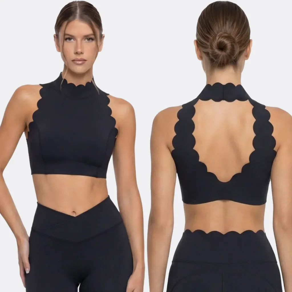 

FUBEIKE Women Sport Top Hanging Neck V Collar Yoga Bra Lace Thick Shoulder Strap Beauty Back Women's Tracksuit Running Fitness