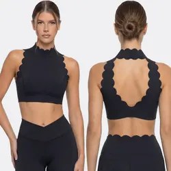 FUBEIKE Women Sport Top Hanging Neck V Collar Yoga Bra Lace Thick Shoulder Strap Beauty Back Women's Tracksuit Running Fitness