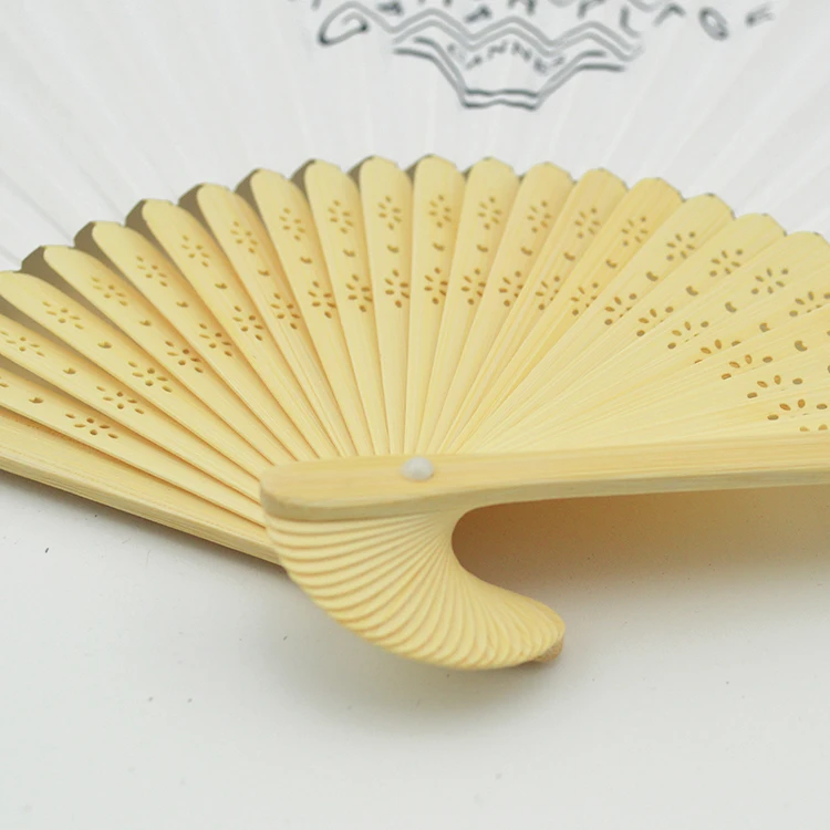 2022 Wholesale Bamboo Crafts Bamboo Ribbed Handheld Paper Fan with Custom Print