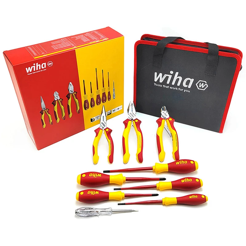 Wiha 90012C Set di strumenti per pinze per pinze a becchi lunghi isolate elettriche Set di cacciaviti con borsa