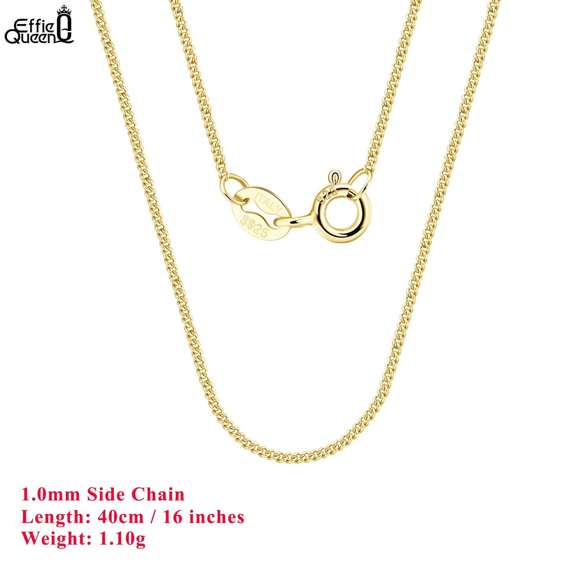 

Effie Queen, простая цепочка на шею из стерлингового серебра 925 пробы с родиевым покрытием для женщин, классическая кубинская цепочка, ожерелье, ювелирные изделия, подарки SC18