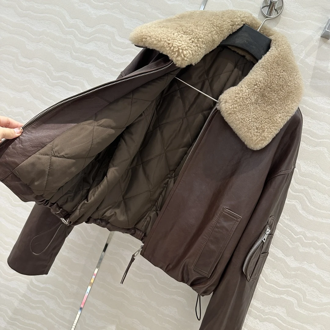 2024 Winter New Women's Clothing Classic detachable lambskin collar sheepskin cotton jacket 1112