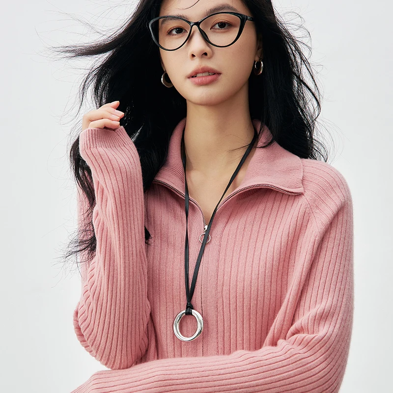 ฤดูใบไม้ผลิฤดูใบไม้ร่วง 100% ขนสัตว์ผู้หญิงเสื้อสเวตเตอร์ถักแขนยาวซิปความยืดหยุ่นสูงเสื้อกันหนาวนุ่มและBreathableคุณภาพสูงแฟชั่น