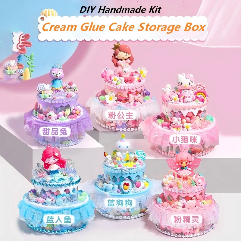 

DIY Double-Layer Cake Jewelry Box Decoden Cream Glue Craft Kit for Girls,Cute Storage Box Handmade Kits Birthday Gift for Kids