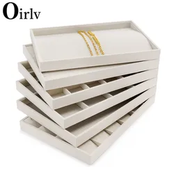 Oirlv Stackable Linen Jewelry Tray Adjustable Jewelry Storage Case for Drawer Multifunction Tray Showcase Display Organizer