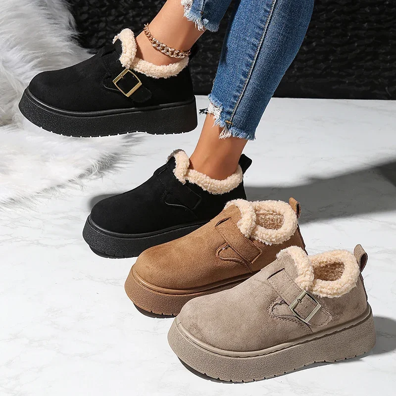 

Autumn Winter Thick Sole Plush Snow Boots Women Comfy Warm Fleece Lining Ankle Boots Woman Anti Slip Platform Cotton Shoes Mujer