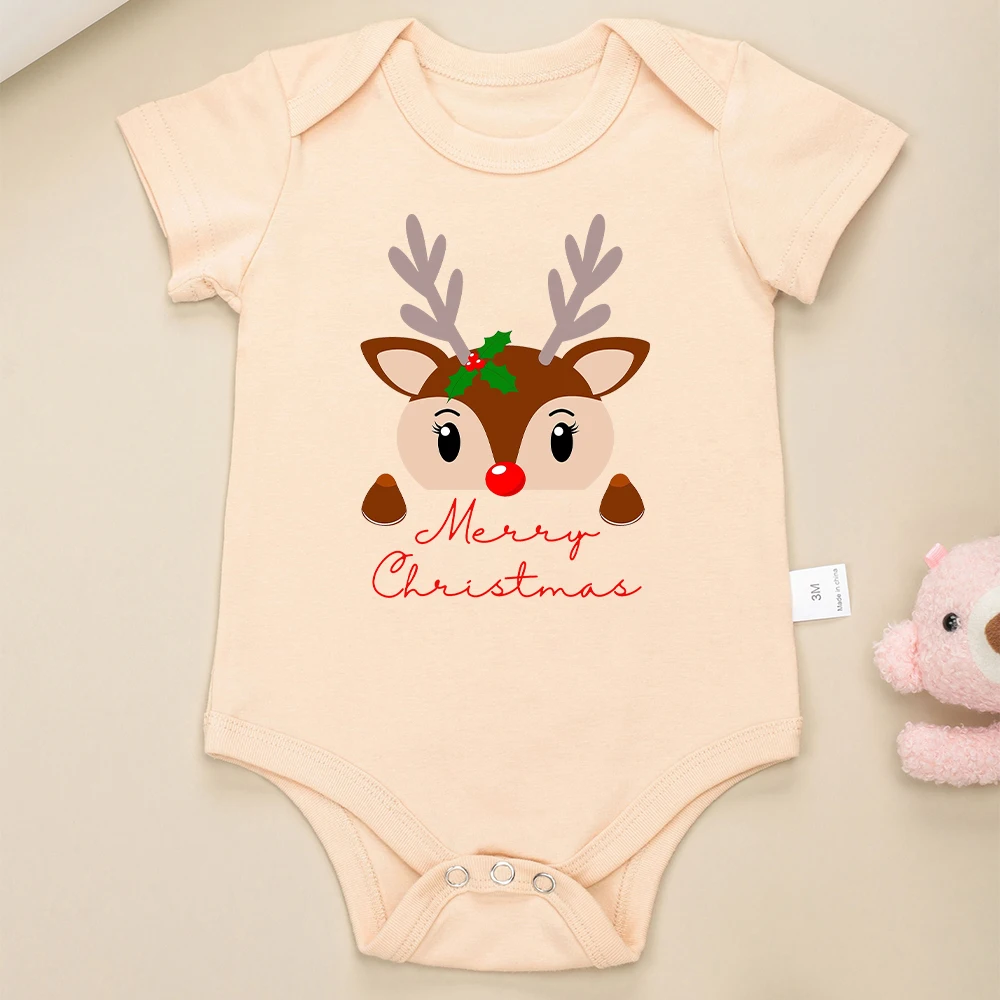 Christmas Reindeer Cartoon Cute Baby Girl Clothes Onesie Cotton Festival Vibes Romper Hot Sale Xmas Style Newborn Bodysuits