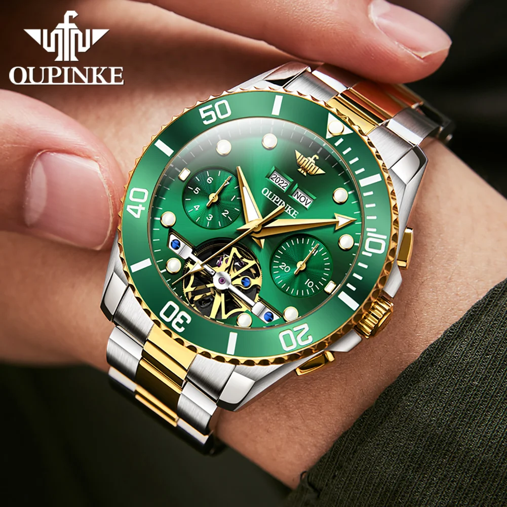 OUPINKE 3229 Men Watch Diving Series Luxury Automatic Mechanical Watch Skeleton Waterproof Luminous Sports Calendar Men Watch
