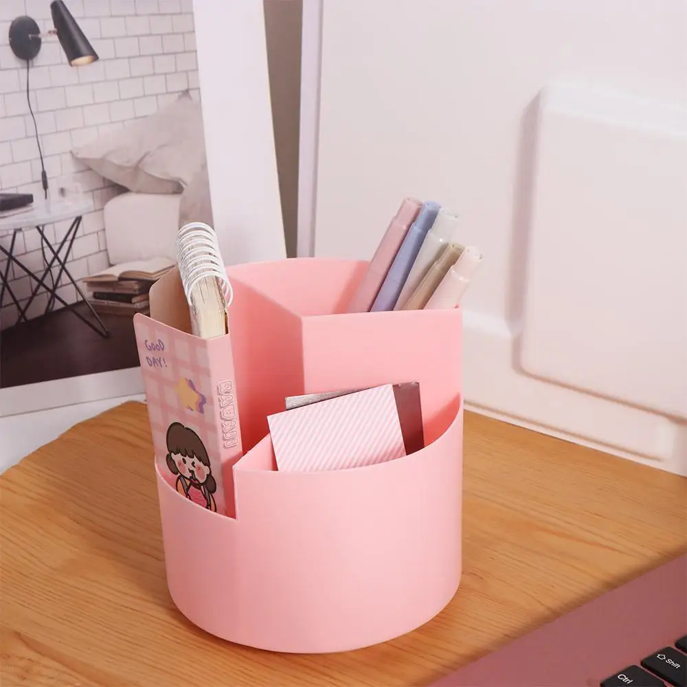 Stationery Organizer 360° Rotating Pen Holder 3-Grid Storage Box Pen Pencil Organizer Dust-proof Multifunctional