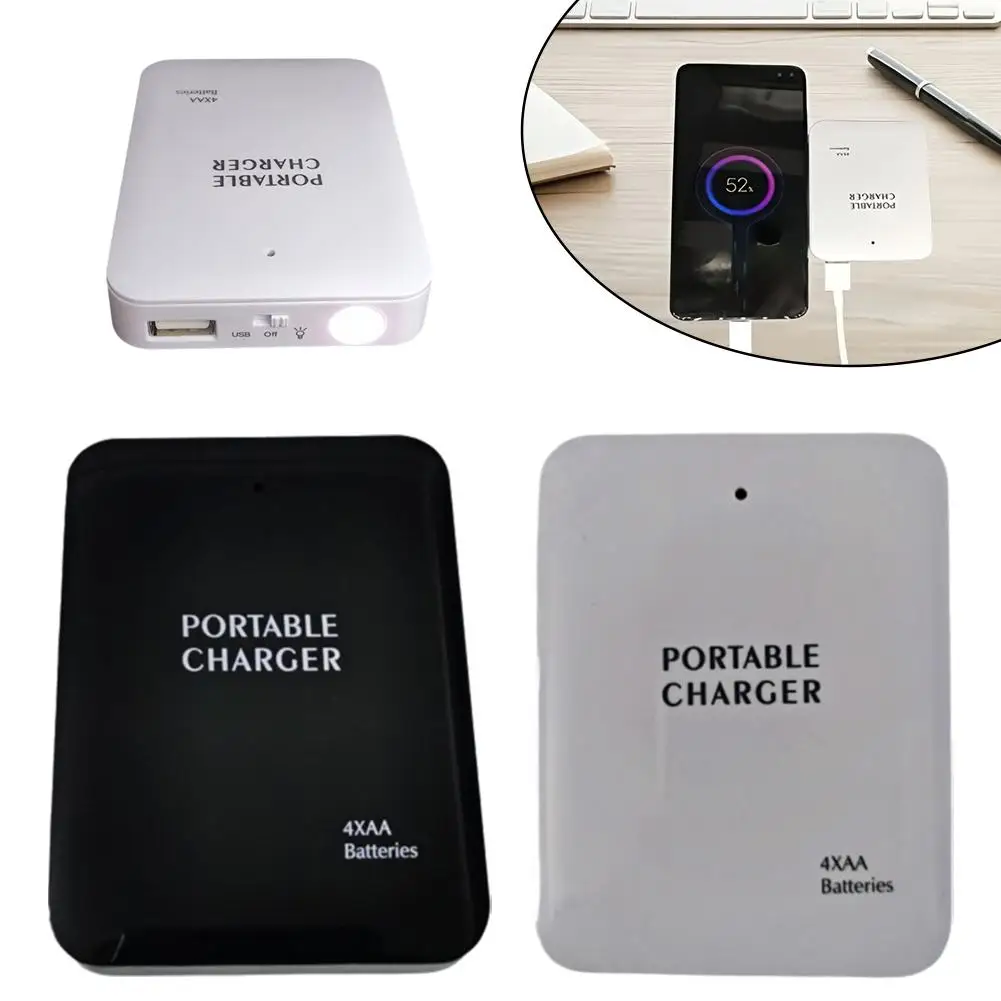 حافظة باور بانك محمولة USB 4 بطارية AA شاحن طوارئ خارجي مع شاحن طوارئ باور بانك بإضاءة LED