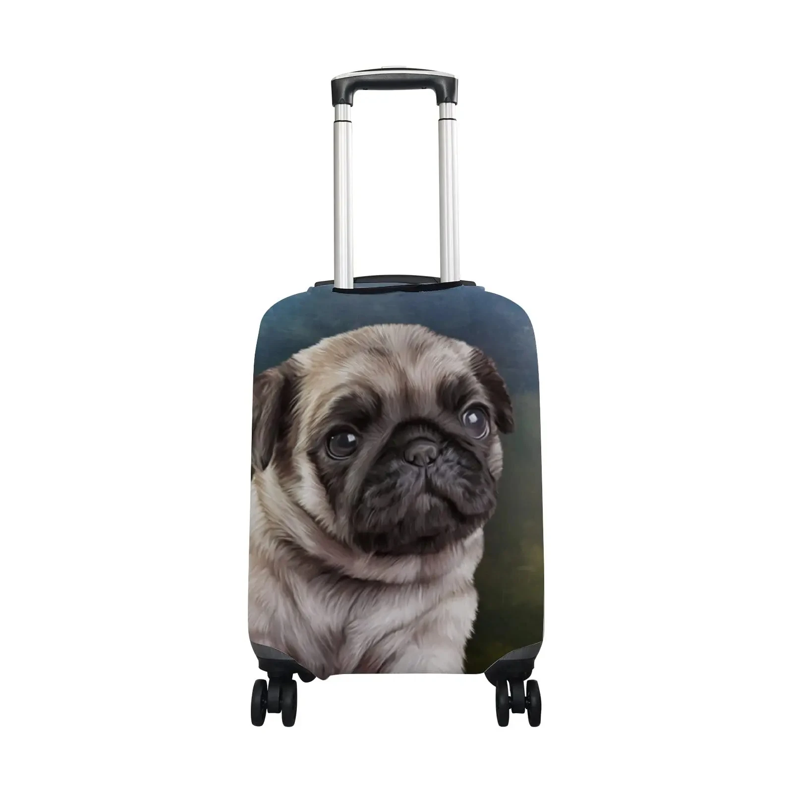 Funda de equipaje con patrón de Pug de dibujos animados, cubierta de maleta antiarañazos, funda de carrito con cremallera, accesorio de viaje para 18-32 pulgadas